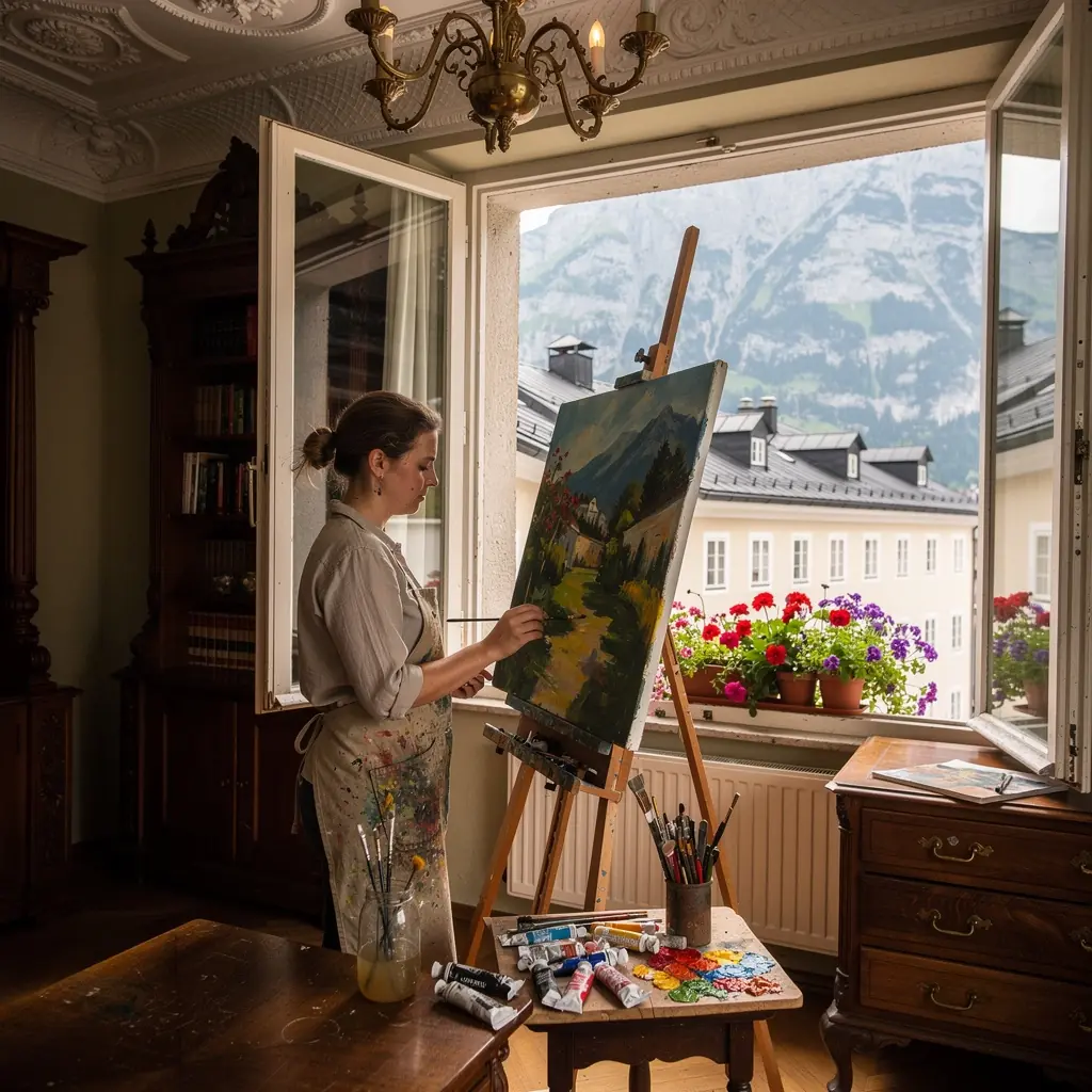 Abendliche Beleuchtung der historischen Gebäude, die den Charme des alten Salzburg unterstreicht.